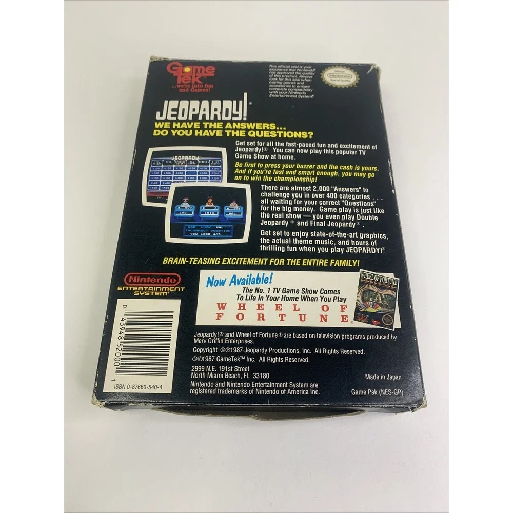 Jeopardy Nintendo Entertainment System NES CIB Complete w/ Box NICE‎ Black Box